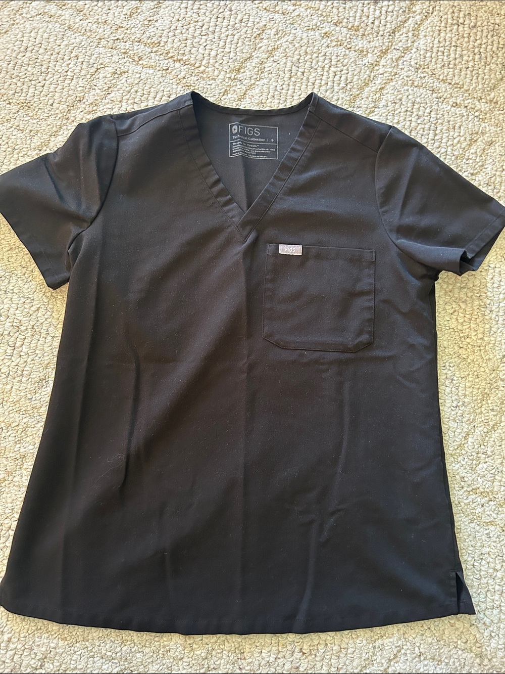 Figs Black V-Neck Medical Scrub Top